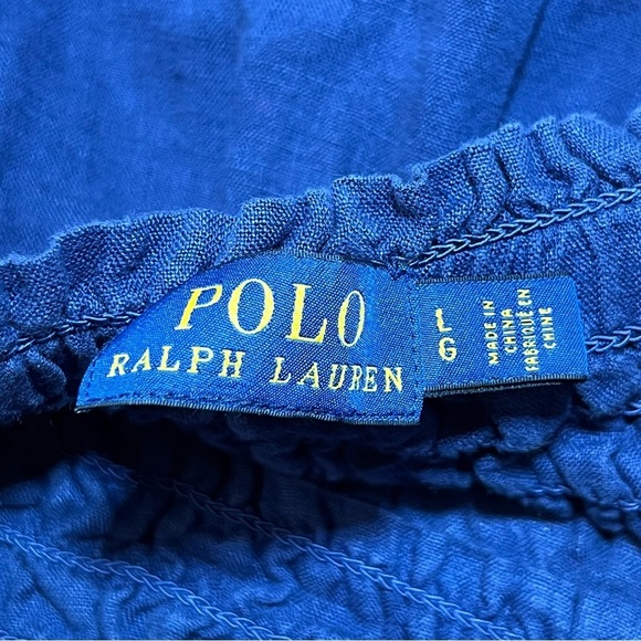 Polo Ralph Lauren 100% Linen Off Shoulder Boat Neck Top Womens Large Blue - Picture 3 of 13